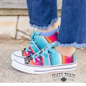 Crazy Train Colorful Striped Sneakers with Leopard Print